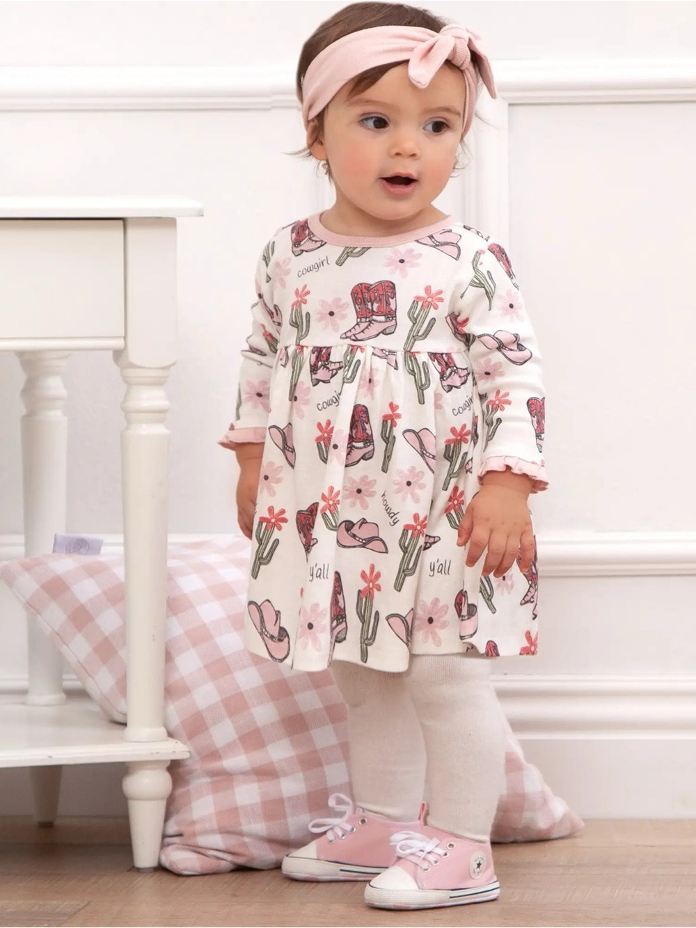 Tesa Babe Country Cowgirl Bamboo Dress Pink Western Ruffle Size 9 to 12 Months